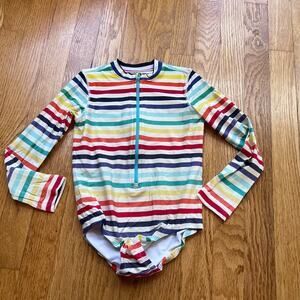 Primary Girl's Rainbow Long Sleeve Zipper Rash Guard Swimsuit - 4-5